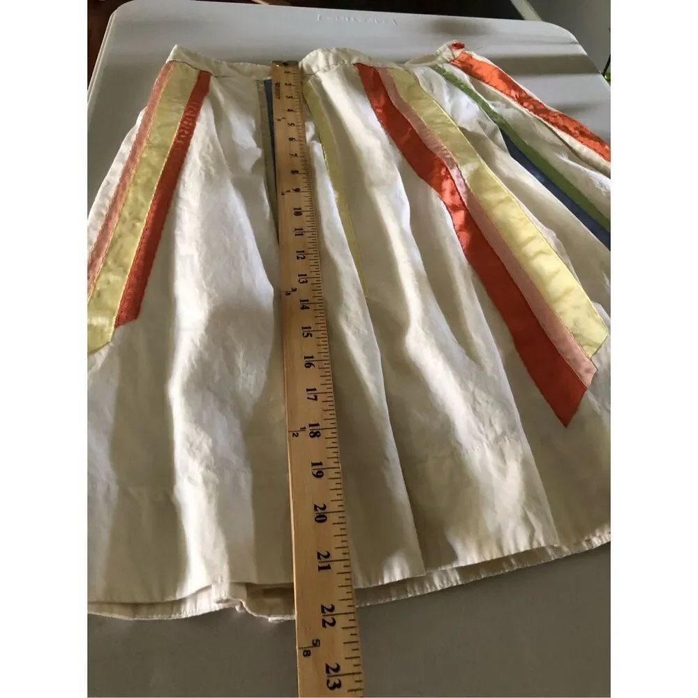 Lithe Cotton A-Line Skirt Size 4 Ivory Multicolor Ribbon Detail
